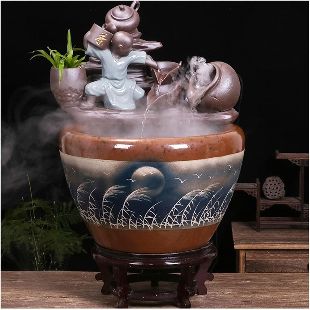 Small Fish Tank Aquarium Fish Tank Ceramic Goldfish Tank Home Desktop Running Water Ornaments Small Household Circulation Flow Water Lucky Fish Tank Fish Tank Kit(A,42cm)