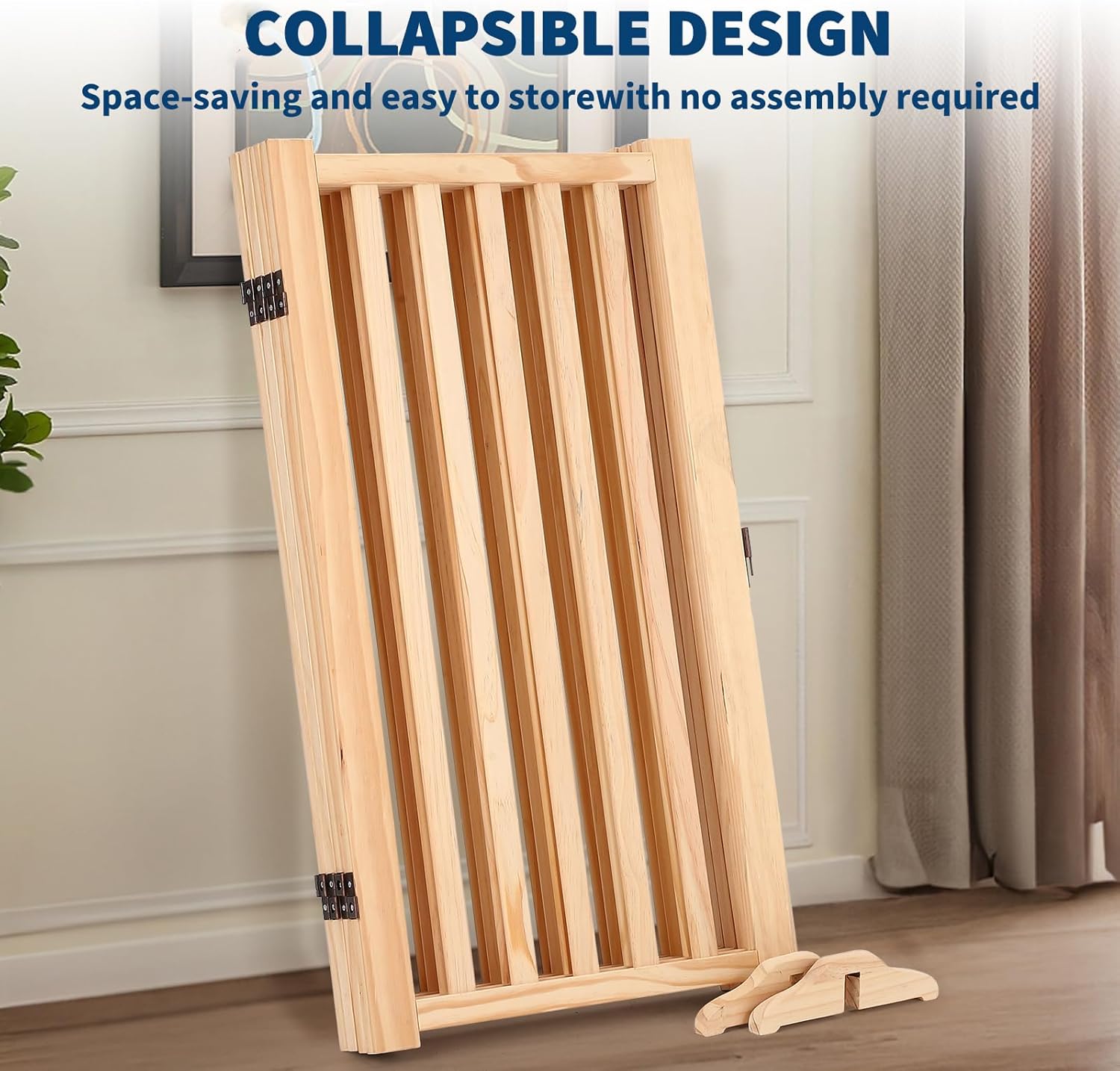 Freestanding Pet Gate,Wooden Dog Fence with 2 Support Feet, Collapsible Dog Gate for Indoor, Stairs, Doorway, Hall, Kitchen,Step-Over Safety Pet Barrier,Paint-Free, Solid Hardwood, 4 Panel H:36”