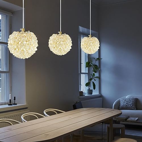 Miniatura 3 de KAIYUAN Lámpara colgante de cristal dorado de 3 luces, moderna lámpara colgante de techo dorada para cocina, isla, comedor, sala de estar, pasillo,