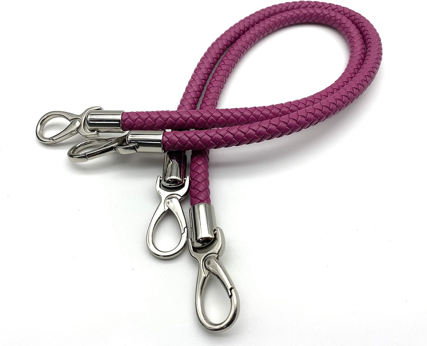 3dancraftit A Pair of Crochet Braided Faux PU Leather cope Bag Purse Handles with Nickel Hooks Purse Making Replacement 25" / 63.5cm Mat Purple T186