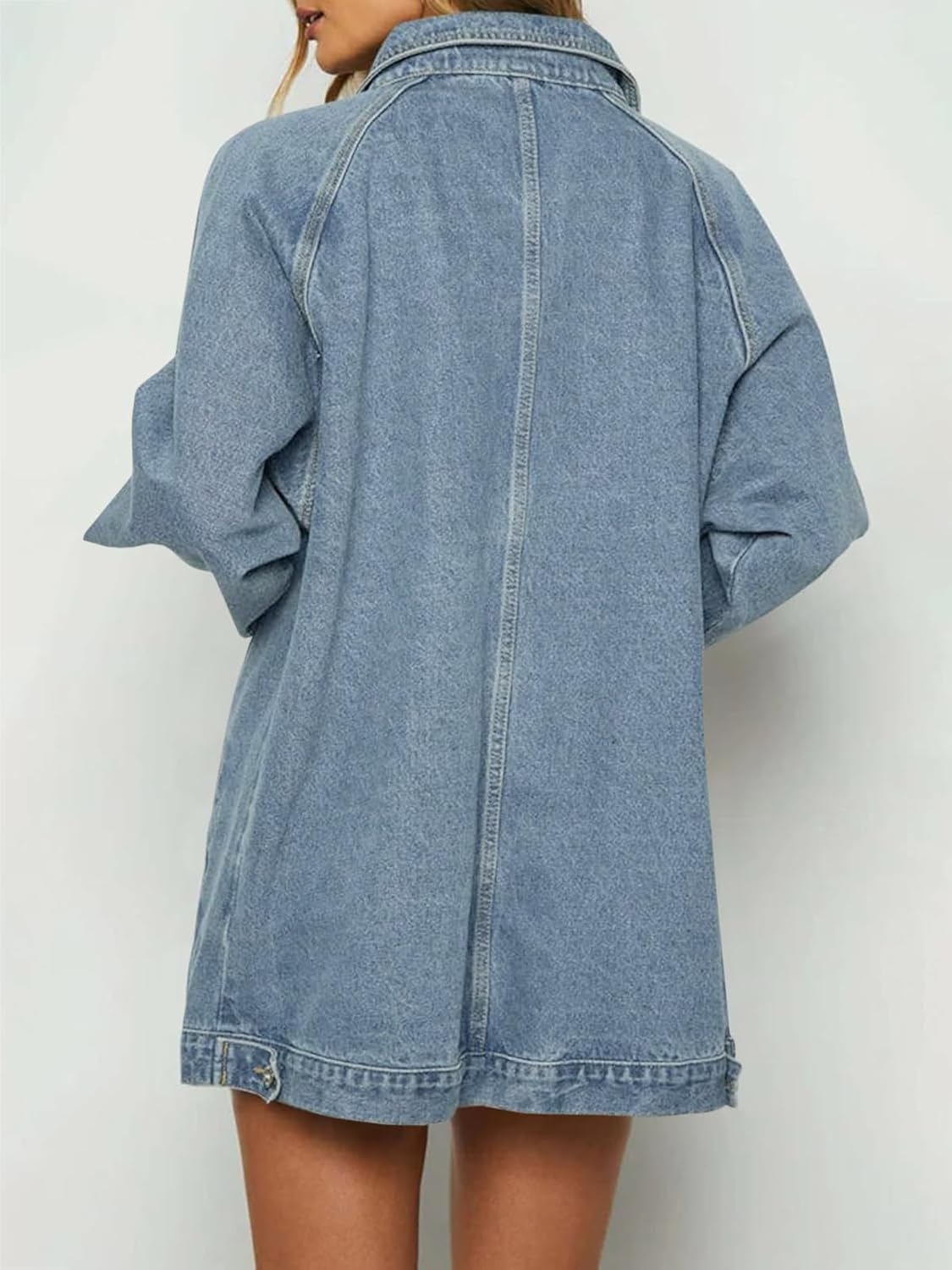 Tankaneo Womens Oversized Denim Jackets Casual Zip up Spring Long Sleeve Jean Jacket with Pocket - Image 5