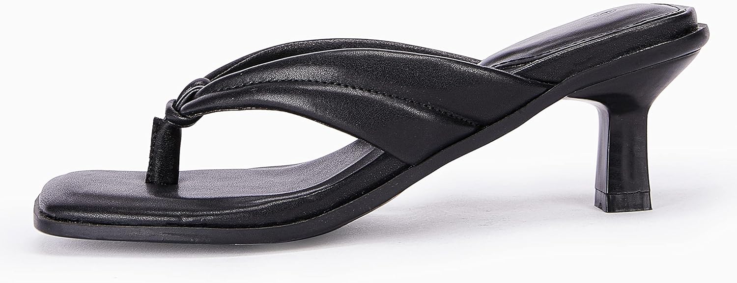 Womens Kitten Heel Thong Sandals Flip Flops Slip On Square Open Toe Slippers Low Stacked Heeled Mules - Image 4