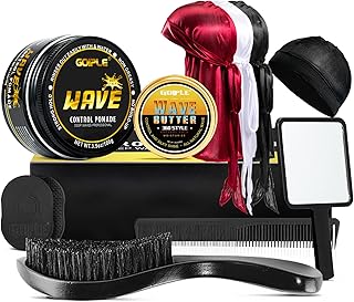 Wave Pomade for Men Strong Hold Easy Wash 360 Wave Training Hair Cream, Waves Grease for Men Promotes Layered Waves, Moisture, Control and Silky Shine, Wave Kit Curved Medium Waves Brush Silky Durag