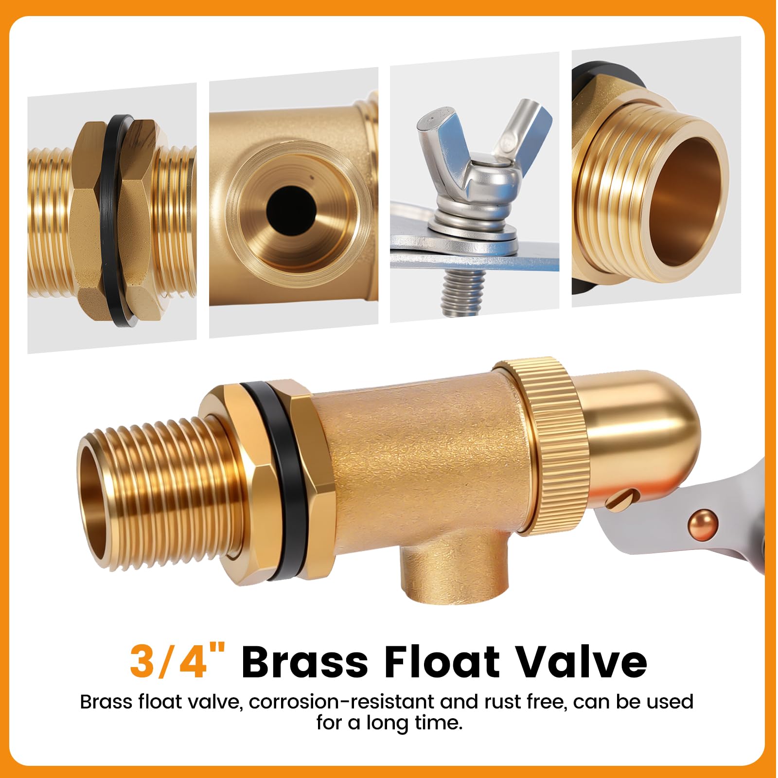 3/4" Schwimmerventil Aus Messing 3/4 Zoll Ventil mit Schwimmer mit verstellbarem Arm Auto Fill Feed Befeuchter Für Automatische Viehtränken Wassertank Aquarien (Orange)