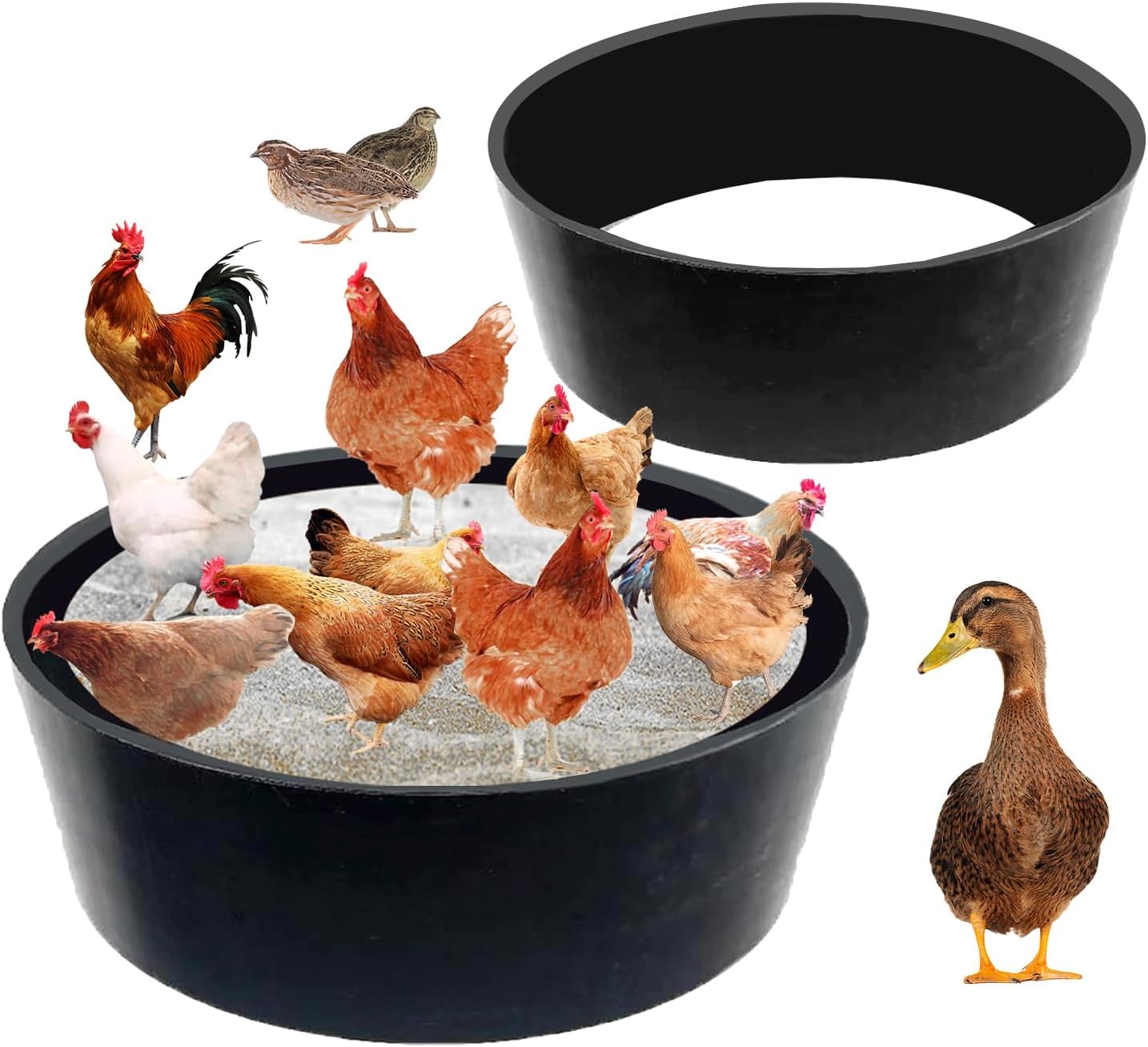 32'' D * 8'' H Chicken Bath Tub, Chicken Dust Bath, Chicken Bath Dust, Dust Bath for Chickens, Lime for Chicken Coops, Chicken Bath, Chicken Coop Cleaning Supplies, Chicken Coop Accessories (1, Black)