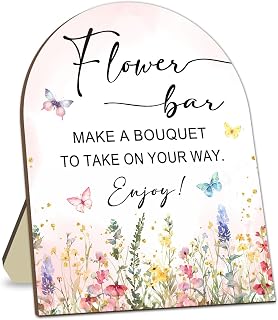 Boho Wildflower Decor Flower Bar Sign, Bridal Shower Favors Sign, Make a Bouquet Sign with Stand, Party Welcome Sign Supplies for Wedding Reception, Perfect for Various Party Decorations 8 * 10In