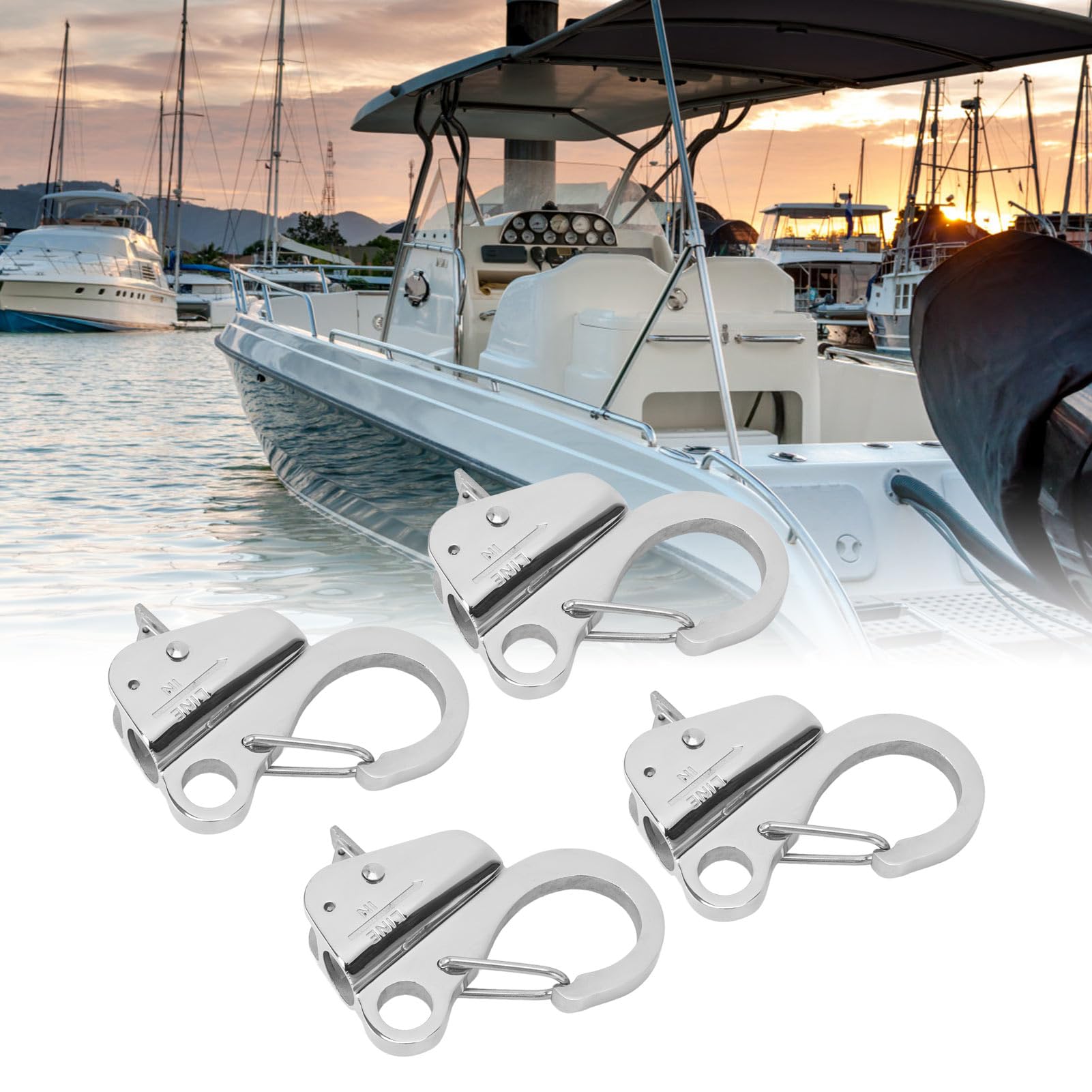 Gancio a Sgancio Rapido con Clip per Ancoraggio per Barche Resistente per Corde da 3/8-5/8 Pollici - 4 Pezzi in Acciaio Inossidabile