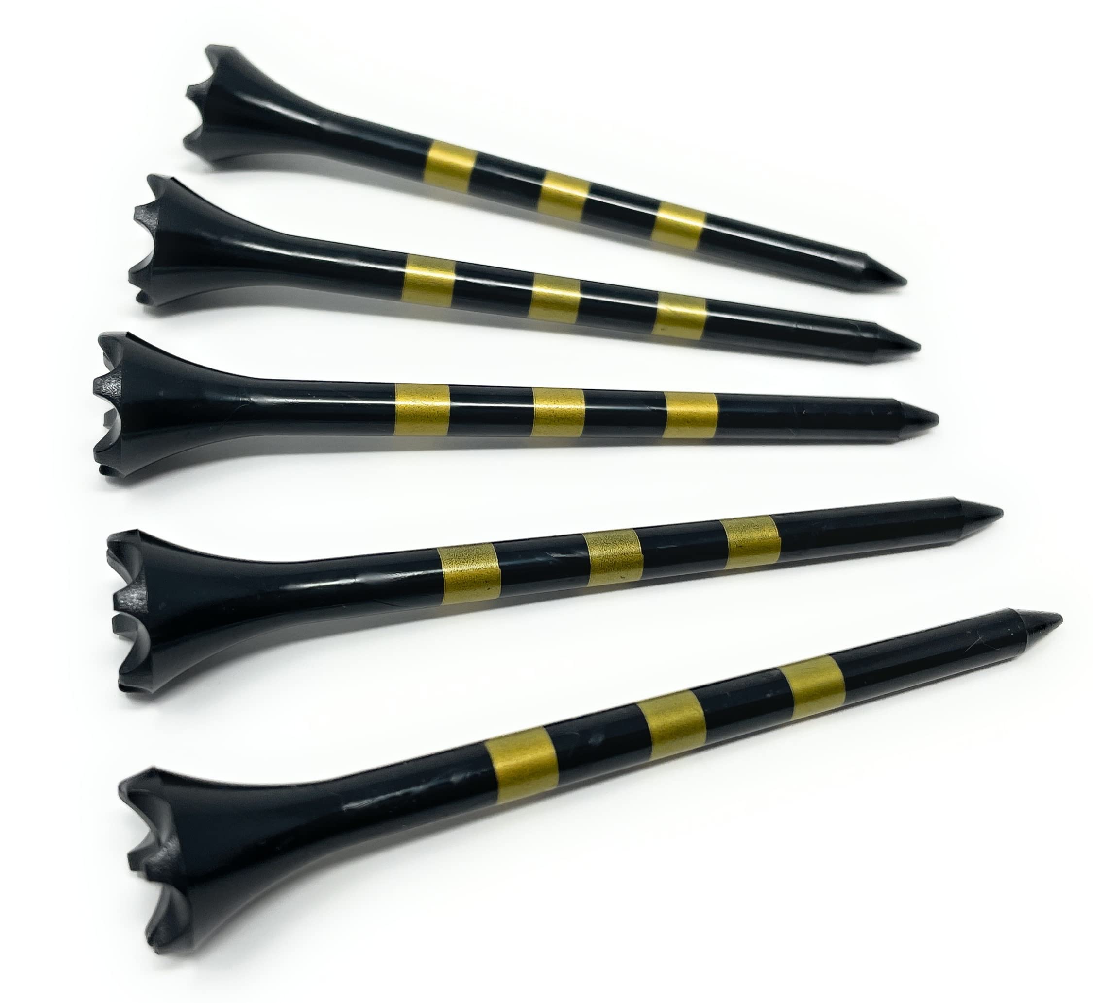NorthPointe 3 ¼” Gold Golf Tees Plastic – Black Tee w/Gold Stripes - 100 Plastic Golf Tees in Bulk