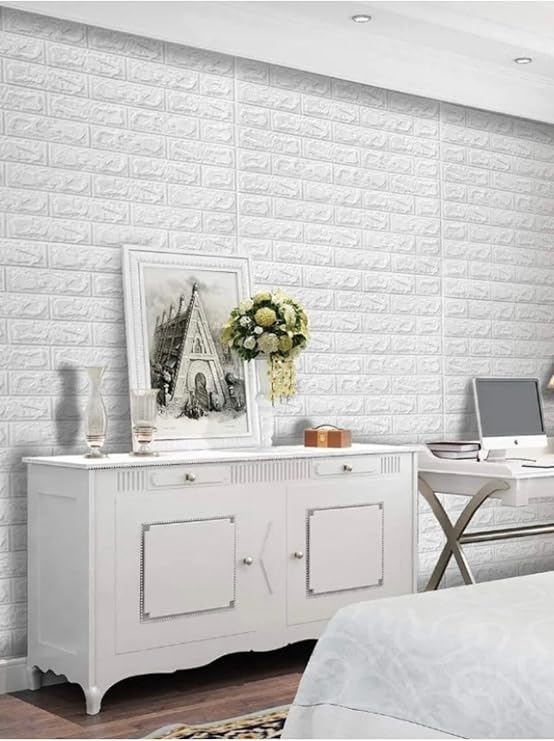 UKAB DEKOR Suya Neme Dayanıklı Kendinden Yapışkanlı 3d Kabartmalı Duvar Kağıdı 50x70 beyaz 70 x 52