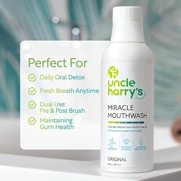 Uncle Harry's Natural Alkalizing Miracle Mouthwash | Adult & Kids Mouthwash for Bad Breath | pH Balanced Oral Care Mouth Wash & Mouth Rinse (8 fl oz)