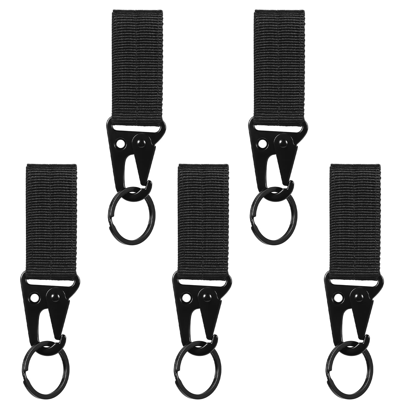 5 Pcs Tactical Webbing Buckle Carabiner Clips Belt Clip Key Buckle with Alloy Hook for Outdoor Sports (Black)