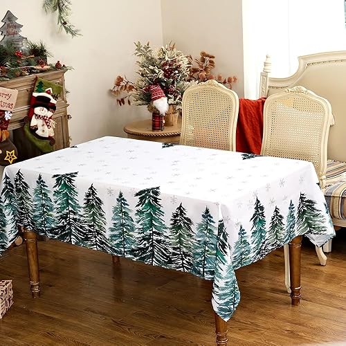 Miniatura 4 de ARKENY ATC460-84 - Mantel de Navidad rectangular de 60 x 84 pulgadas, diseño de copo de nieve de nieve, árbol de Navidad, decoración de interiores y