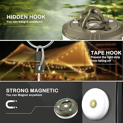 Miniatura 6 de Paquete de 2 Luces de Cadena para Acampar, Linterna de Campamento al Aire Libre 4 en 1 con 8 Modos de Iluminación (32.8 Pies), Recuperación Rápida