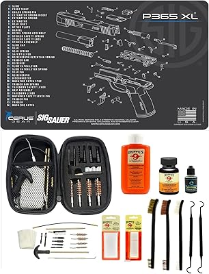 Range Warrior 27 Pc Gun Cleaning Kit - Compatible with SIG P365XL - Schematic (Exploded View) Mat, Range Warrior Universal .22 9mm - .45 Kit & Tac Book Accessories Set