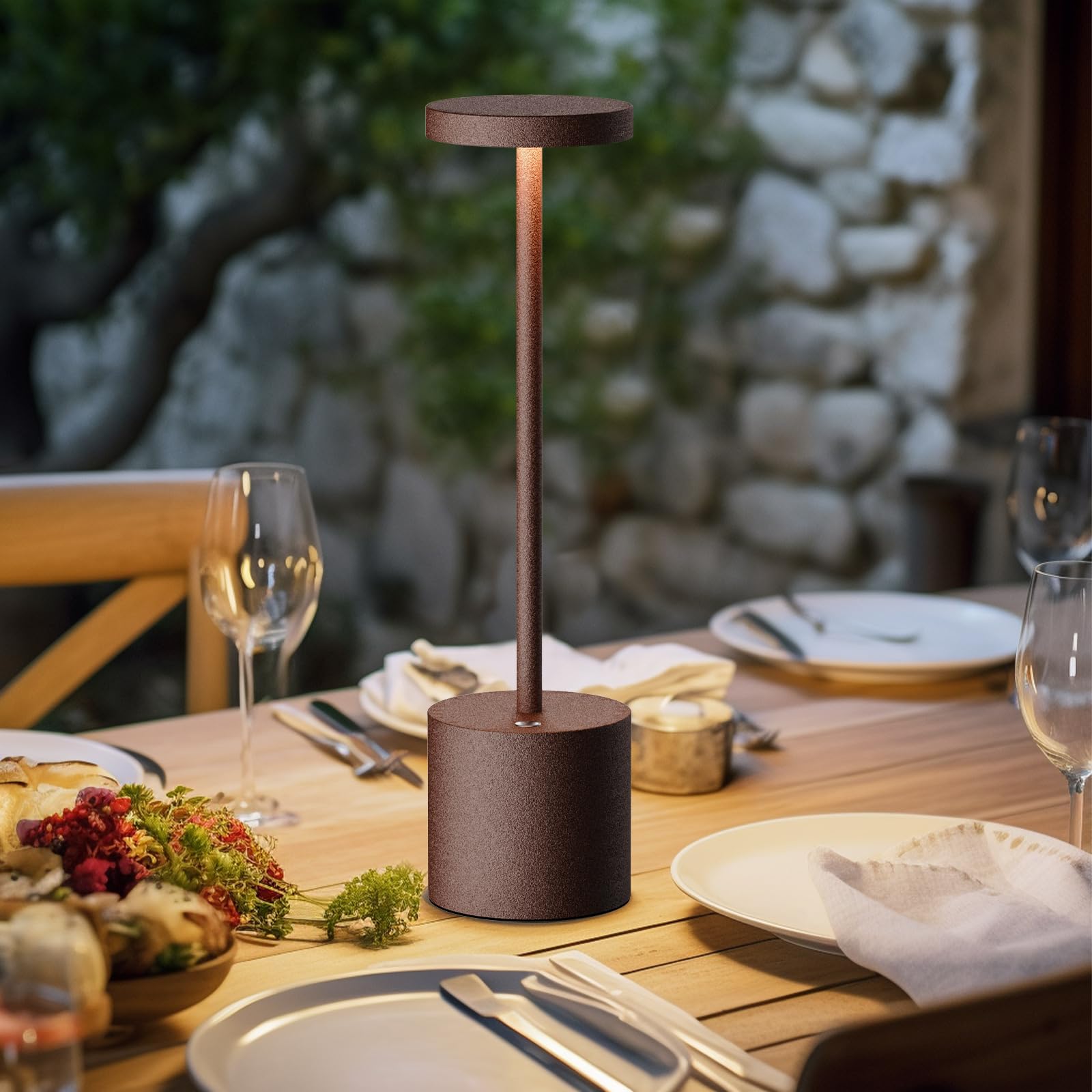 Lámpara de Mesa Inalámbrica, Batería Recargable de 5000 mAh, Lámpara de Mesilla de Noche de Metal, para Salón Dormitorio Oficina Estudio (Corten)