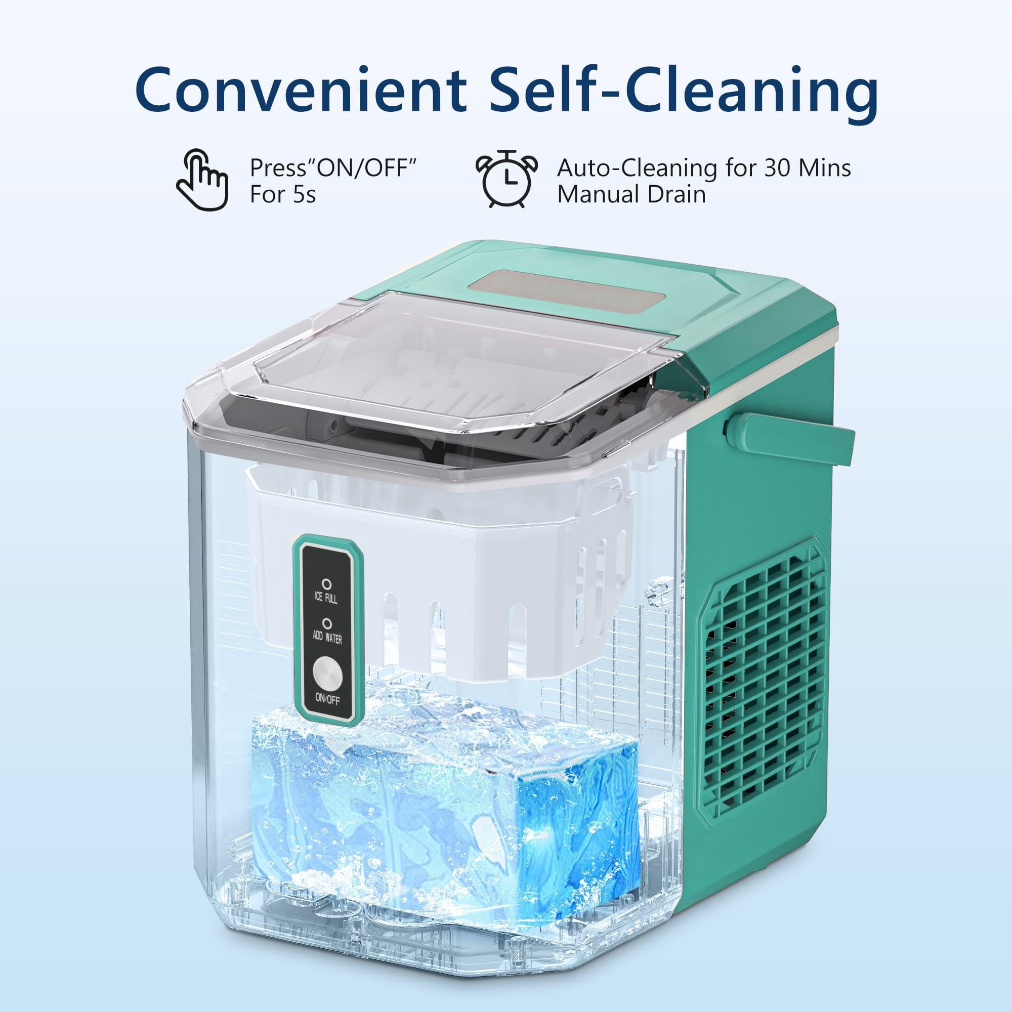 Countertop Ice Maker, 9 Cubes in 6 Mins, 26lbs in 24Hrs, 2 Sizes of Bullet Ice, Auto-Cleaning, Portable Ice Machine with Handle on Fridge.com