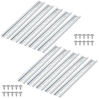12 Piece Aluminum DIN Rails, 8 Inches Long, 35mm Wide, 7.5mm High, Top Hat Slotted DIN Rail with RoHS, Extra Premium Screws Included for Hardware Components Mounting