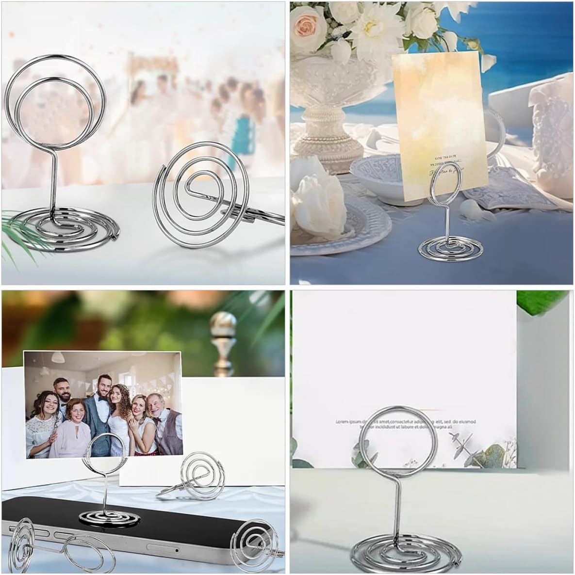 10pcs Silver Metal Photo Clip Holders 50mm Peacock Round Base Note Card Holder Memo Clip Stand for Table Number Cards Wedding Party Office Use