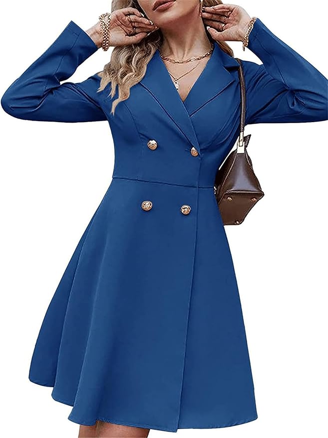 Amazon.com: Womens Trench Coat Dress,Double Breasted Classic Lapel Button V  Neck Pea Coats for Women,Coat Dress for Women (Black,S) : Clothing, Shoes \u0026  Jewelry