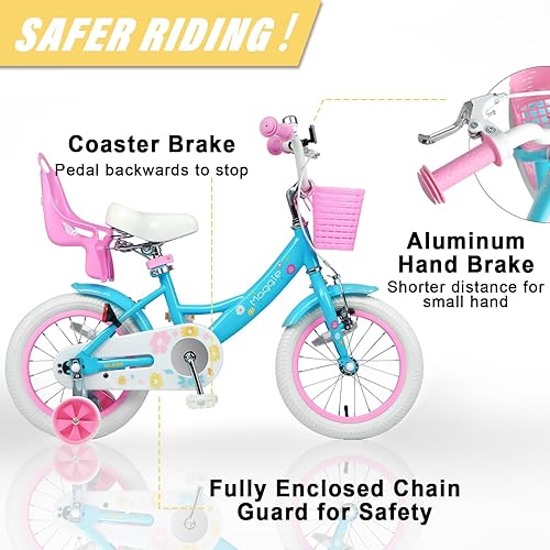 Miniatura 3 de Glerc Maggie Girls Bike, 12-20 Inch Kids Bike for 2-13 Years Old Children, Princess Style Kids Bicycle with Doll-Seat & Basket & Training Wheels,