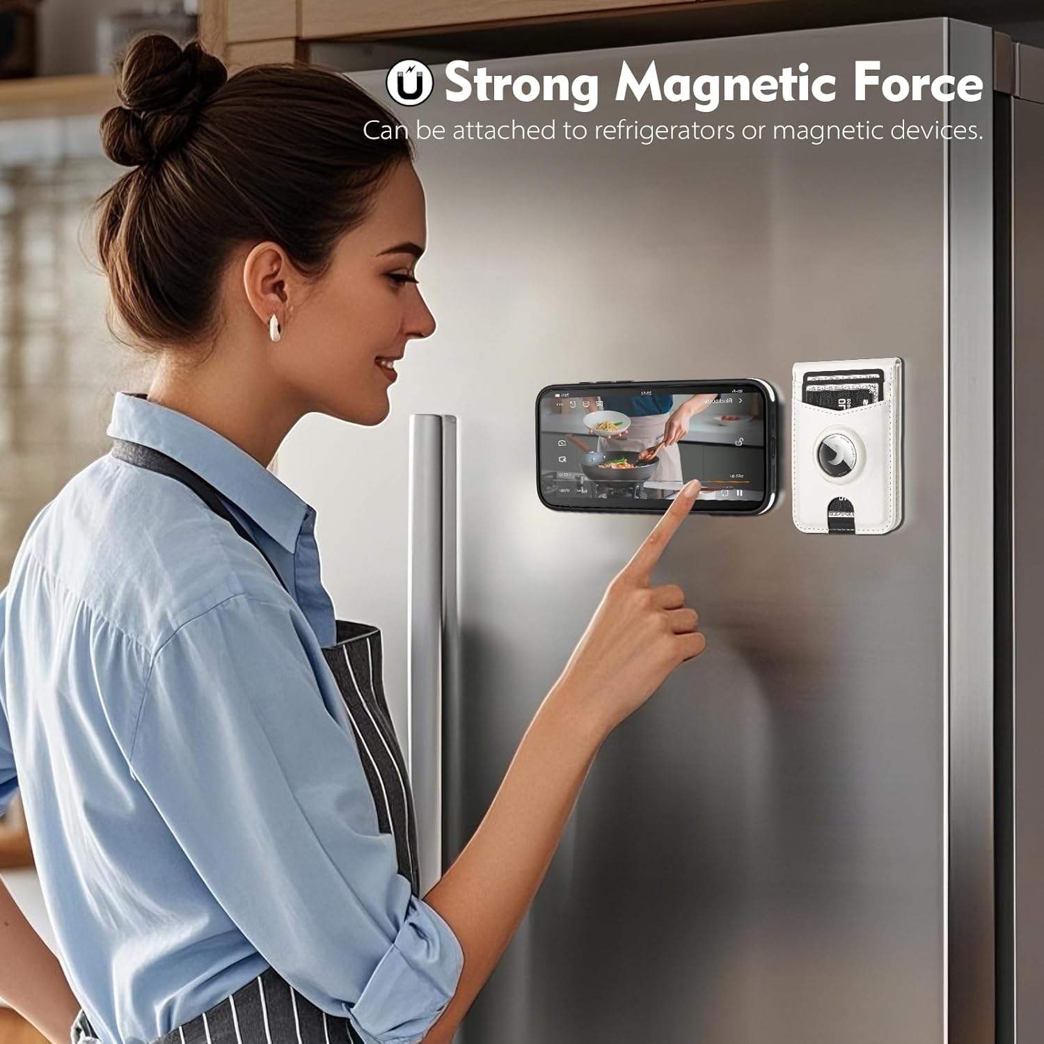 Compatible with MagSafe iPhone 17 Case Wallet with AirTag Holder,2 in 1 PU Leather Magnetic Detachable RFID Blocking Credit Card Holder Flip Cover Kickstand for Men Women,White - Image 6