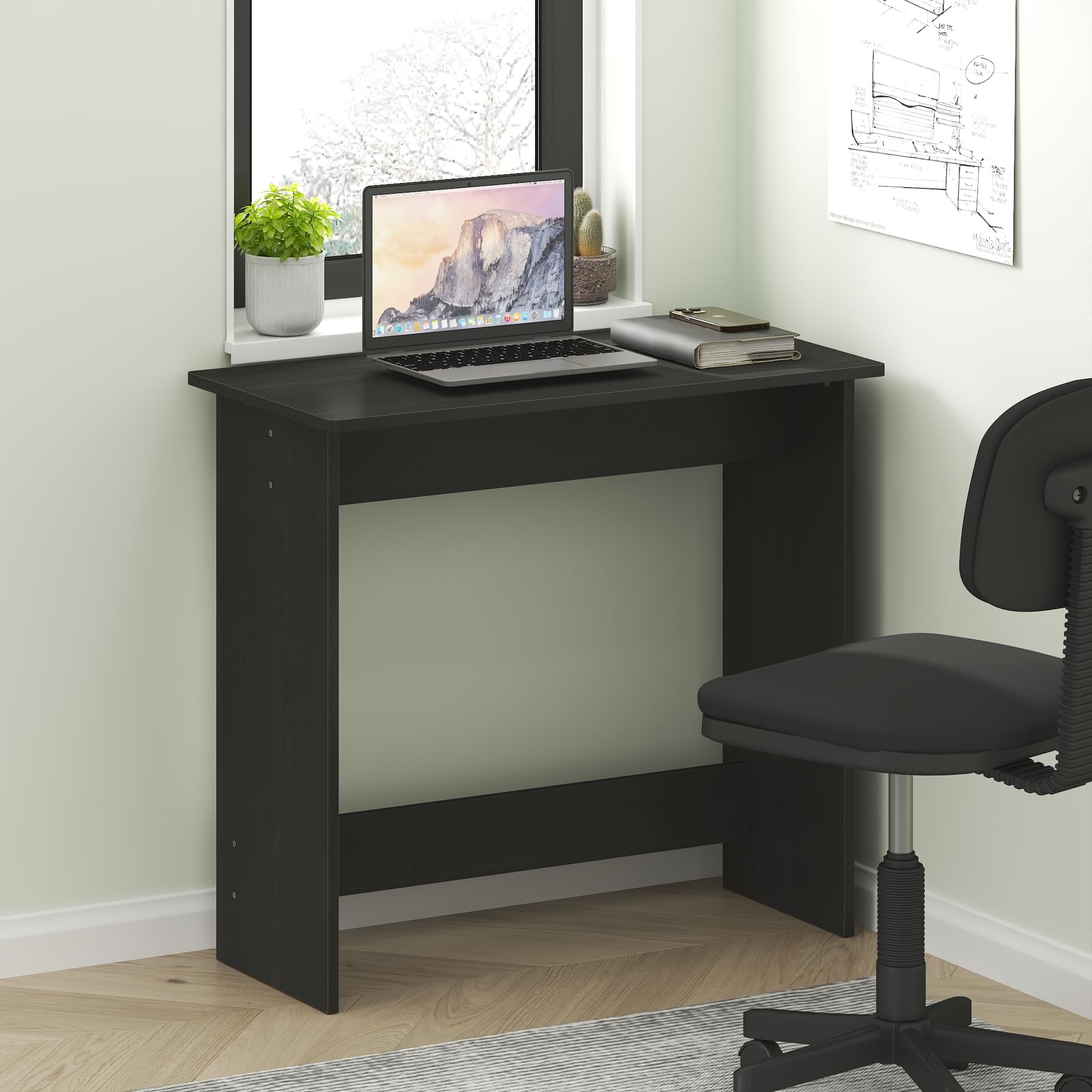 Furinno Simplistic 31-in Black Computer Desk with Drawers, Black Espresso