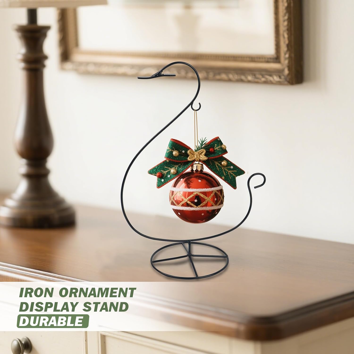 12 Inch Ornament Display Stand, Air Plant Holder, Terrariums Hanger, Black Iron Wire Hanging Hook for Christmas Halloween Decor (Swan Shape 3 Pcs)