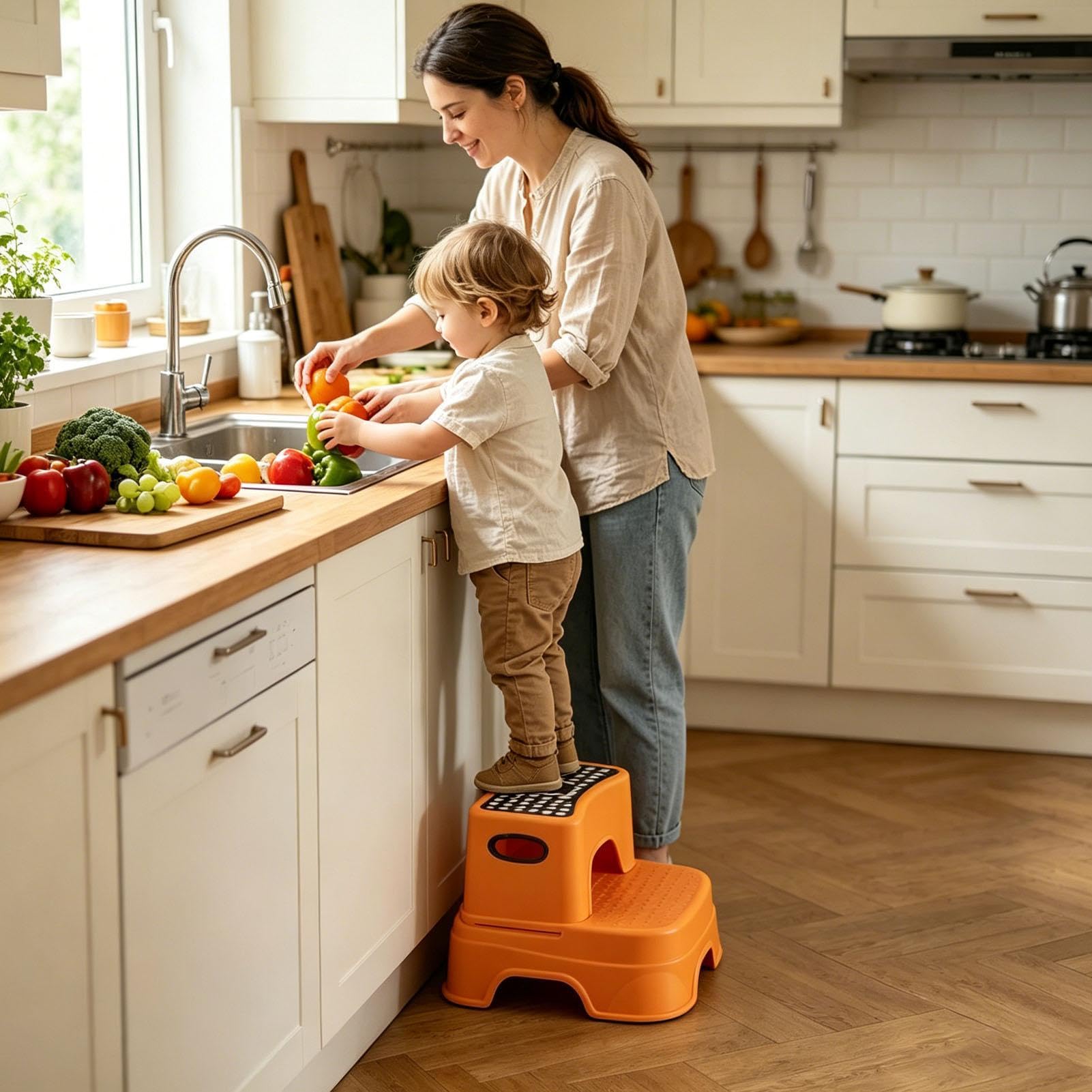 Taburete Escalón Infantil para Baño Silla portátil estable escalonada | Escalón de Baño para Niños para Inodoro Lavabo Hogar Cocina Cuarto de Baño de Interior Familiar para Niños y