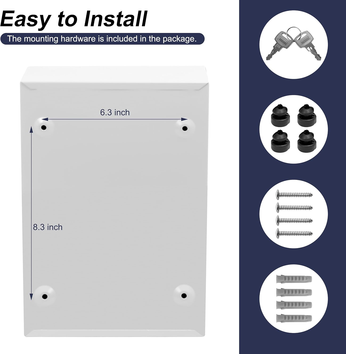 Wall Mount Mailbox, Mail Box with Key Lock, Dropbox with Slot for Envelope, Office Business, Home, Decor, 12.6 X 8.5 X 3.3 Inch (White)