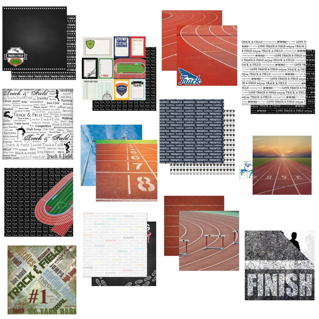 Custom Bundle - 13 Track & Field Running Themed 12" x 12" Scrapbook Papers - Various Brands