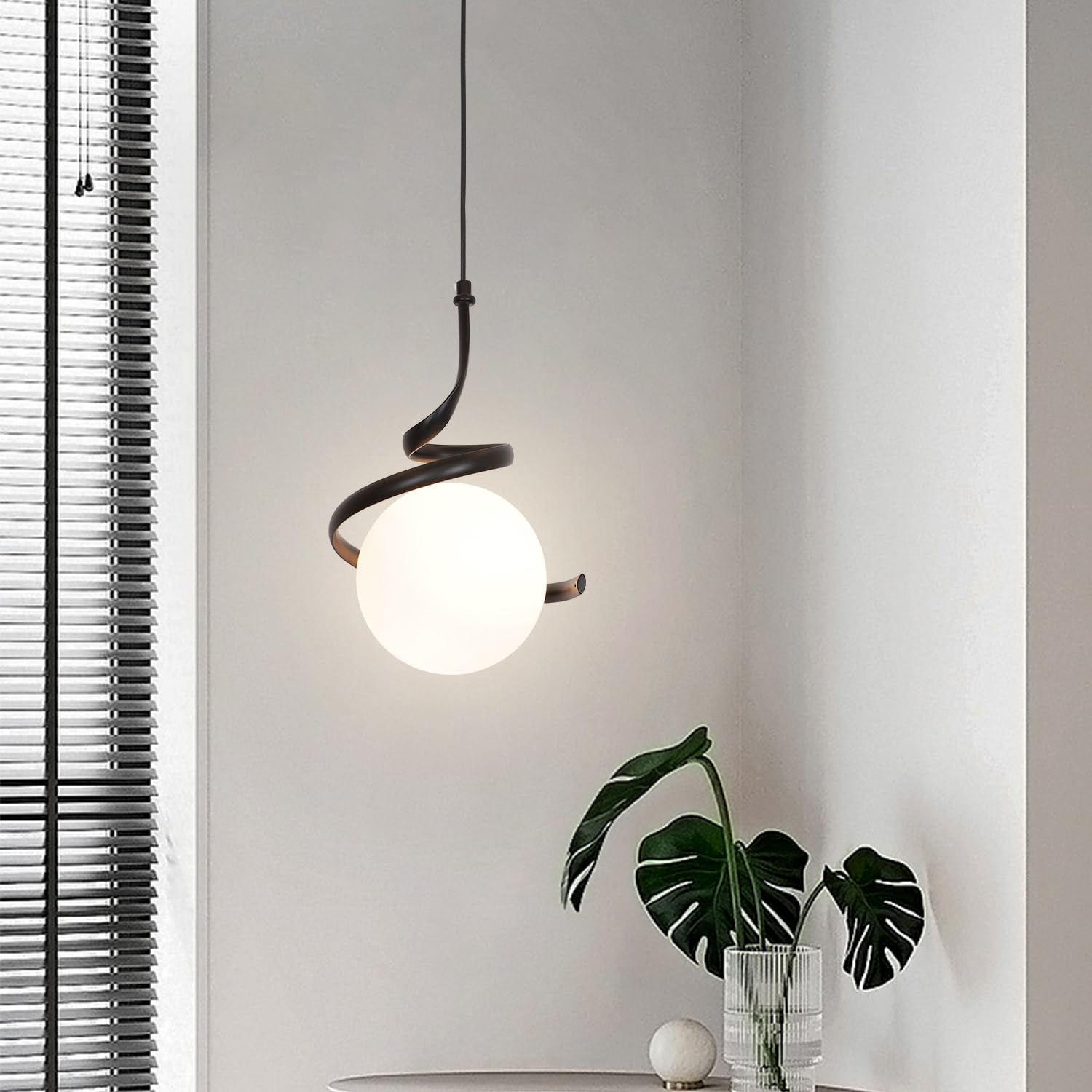 zhxinashu Lampada a Sospensione con Globo in Vetro per Camera da Letto | Lampada a Sospensione Nero, Lampadina G9 Non Inclusa, Cavo Regolabile da 2 Metri, Lampada Vintage per Comodino e Soggiorno