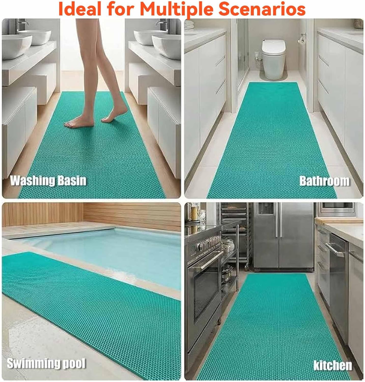 Drainage Non-Slip Floor Mat 3x5 FT, Heavy-Duty PVC Roll, Custom Size Flooring for Wet Areas in Bathroom, Kitchen, Garage, Pool, Indoor Outdoor Use, Green