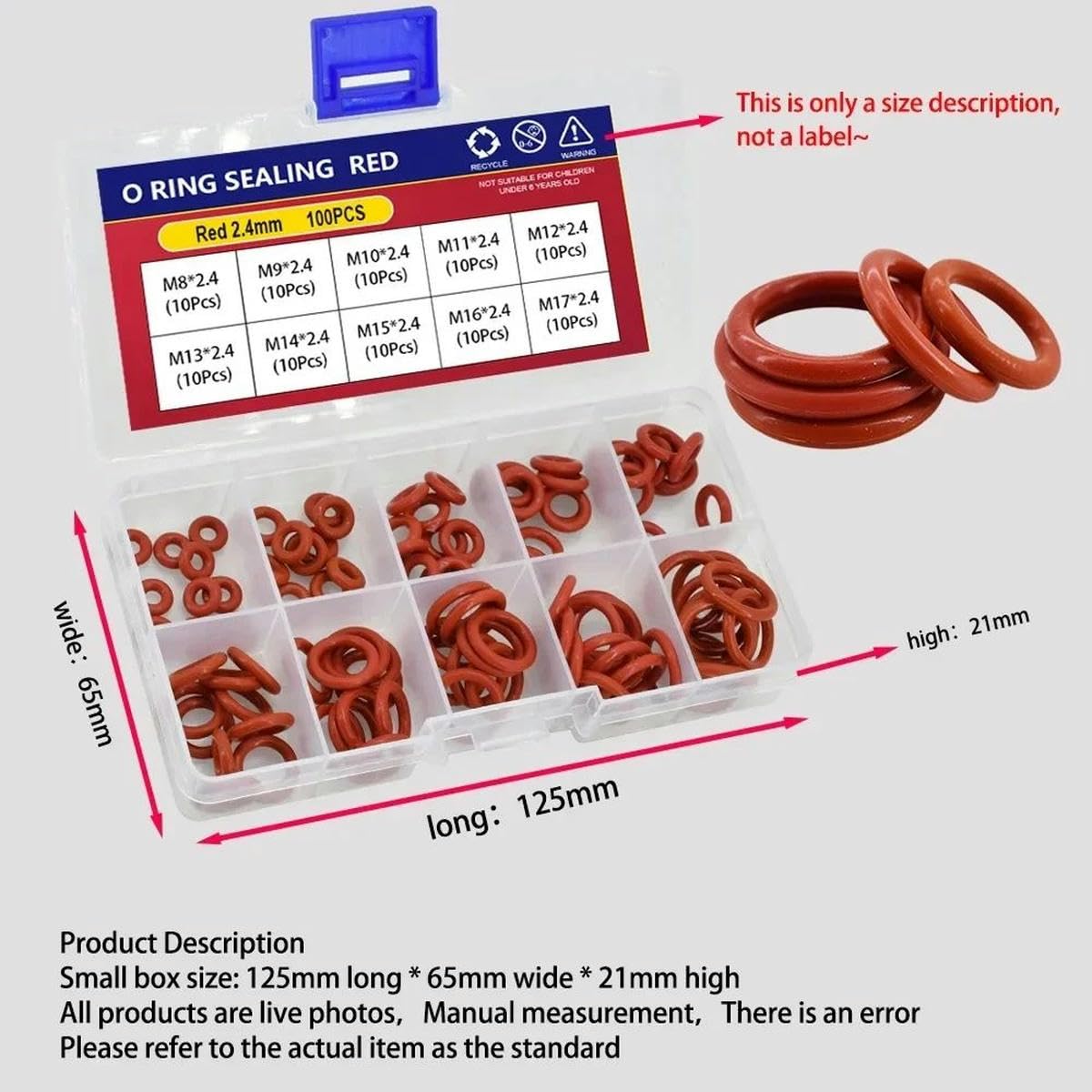 CS1mm-CS4mm Junta tórica roja Sellado Negro NBR Junta tórica de silicona Juntas de plomería Kit de juntas tóricas resistentes al aceite y alta temperatura-negro cs1.0mm-10 cajas