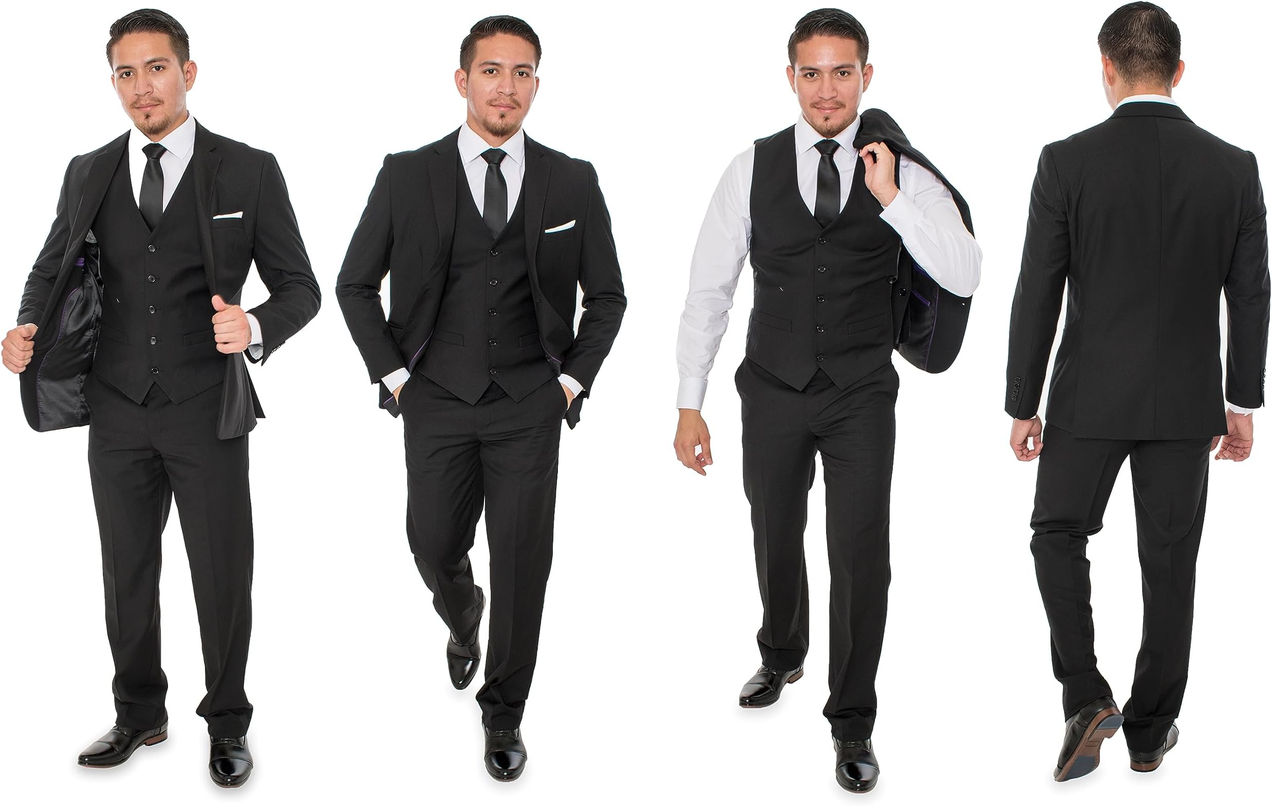 Elegant Men's Black Two Button Three Piece Suit