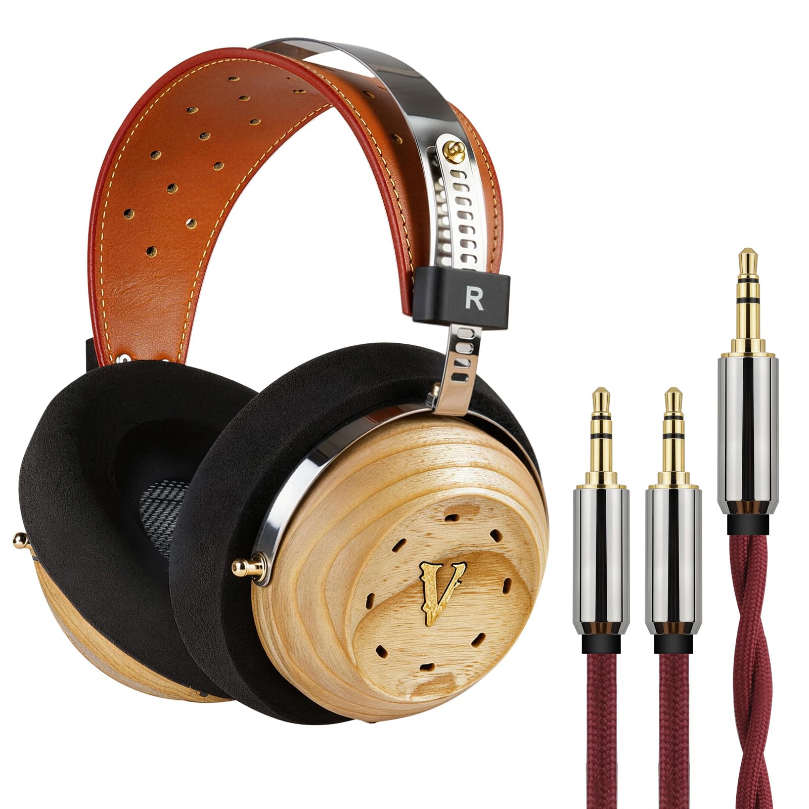 okcsc Cuffie retrò R11 con retro aperto, con driver in lega di magnesio da 53 mm, padiglioni auricolari in legno naturale e un cavo audio da 3,5 mm, ideali per l'uso quotidiano, ascoltare musica e