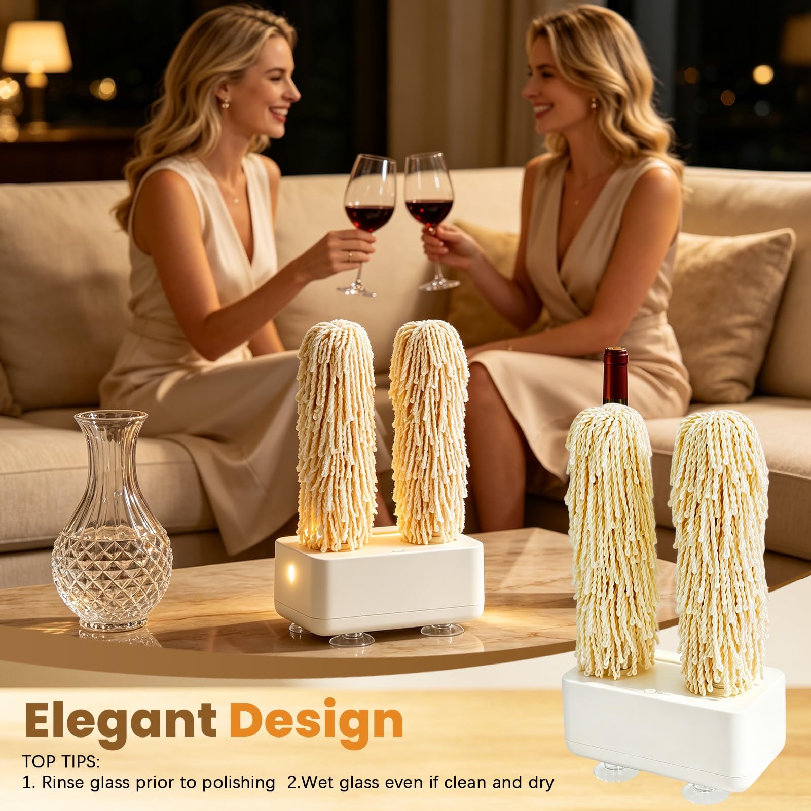 Polisseuse Électrique pour Verres Domestiques, Machine à Polir Laver de Verres à Vin Rotatif avec Double Tête de Brosse, Séchage Instantané à 600 Tr/min pour Bars Restaurants et Cuisines