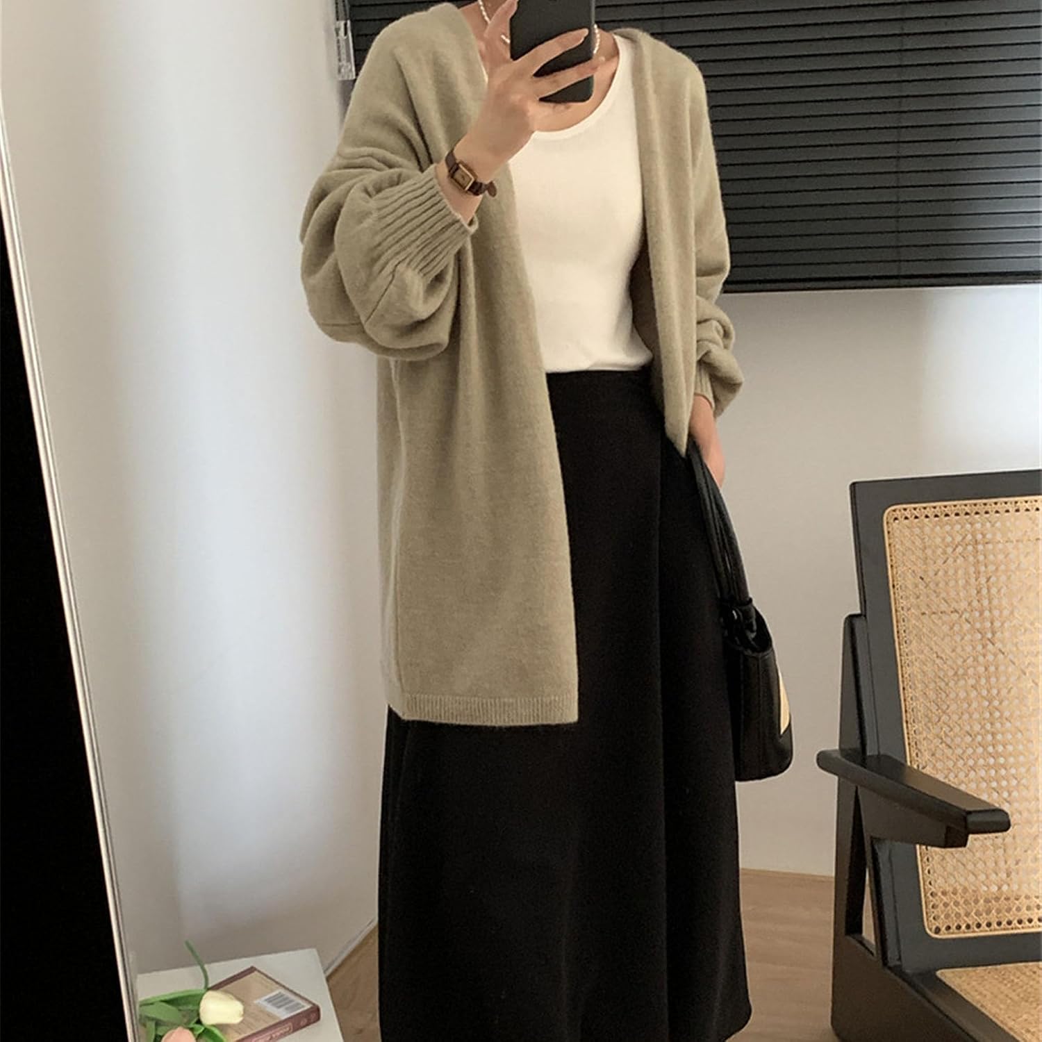 Women's 2025 Long Sleeve Waffle Knit Cardigan Casual Solid Color Trendy Outwear Open Front Cozy Sweater Coat