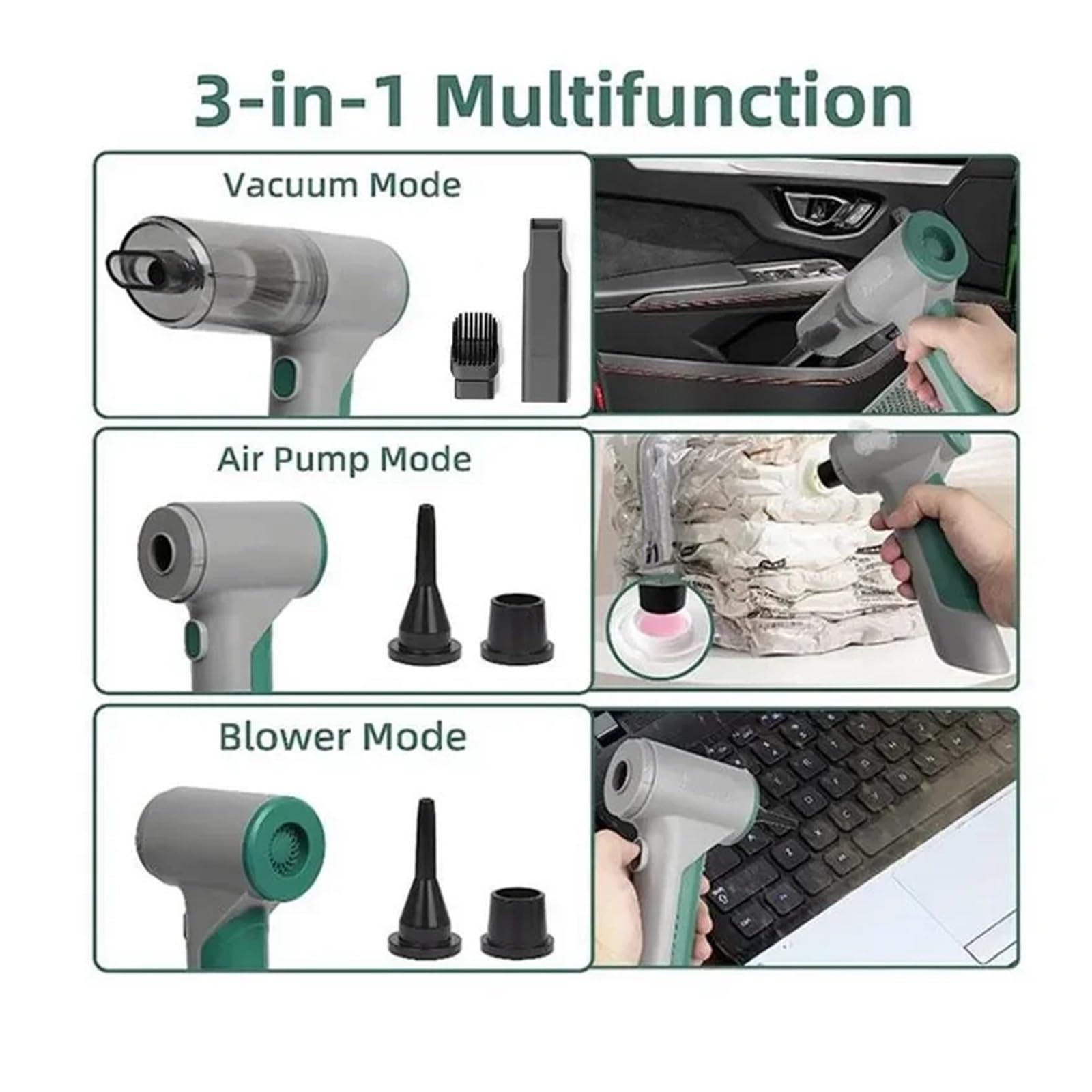 Aspiradora Portátil Inalámbrica For Coche, Máquina De Limpieza Mano For El Hogar, Accesorios Electrónicos For, 200000Pa Limpieza Fácil Rápida Diversos Escenarios(3in1 Vacuum cleaner1)