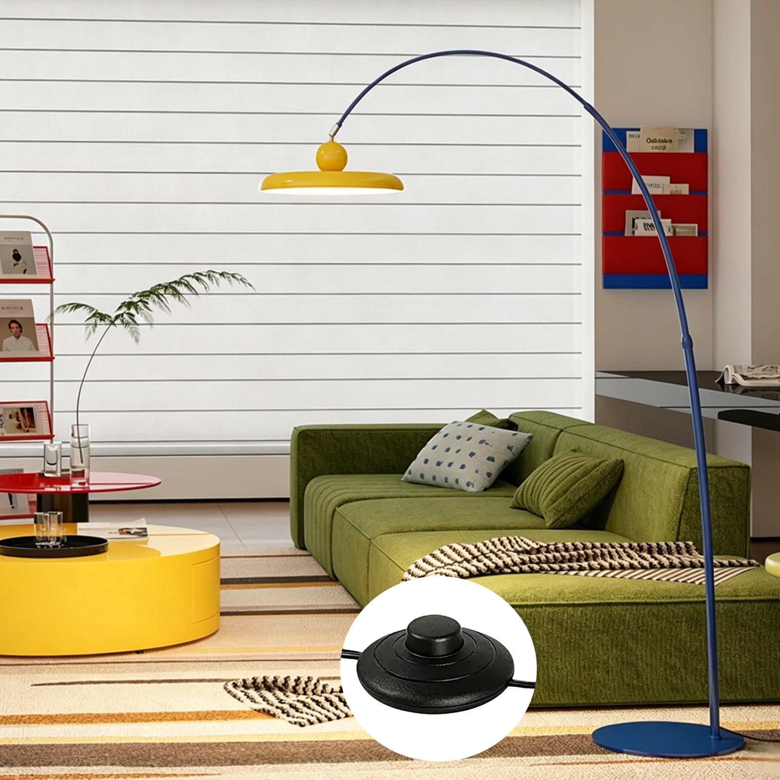 Lampada da terra ad arco moderna, lampada da terra colorata con LED da 32W, paralume giallo, altezza regolabile e interruttore a pedale, lampada da terra dimmerabile per soggiorno, lettura