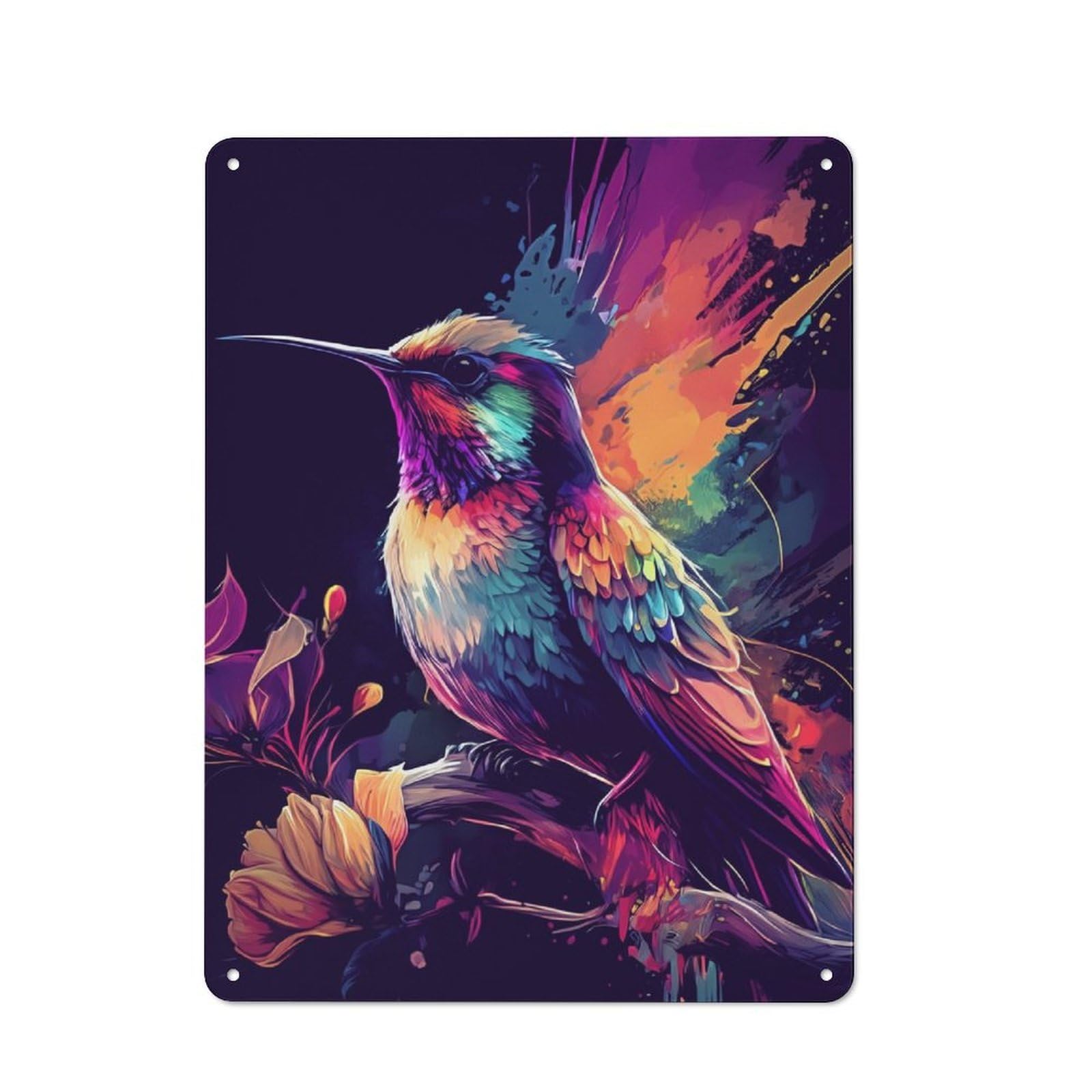 Junmoney Hummingbird In Neon Colors Vintage Tin Wall Plaque 40X30cm For Hallway Wall, For Kitchen, Dining Room And Home Bar Wall Decor