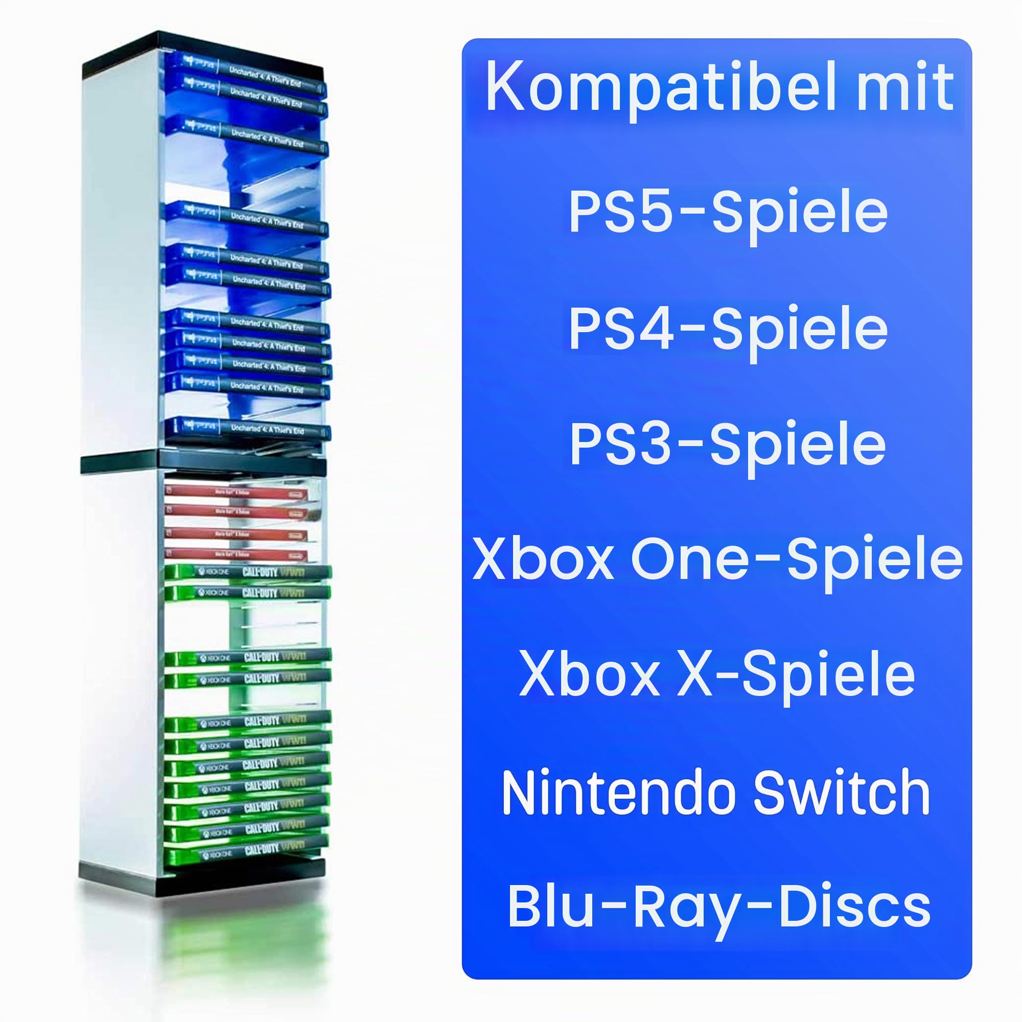 ADZ Universal Game Storage Tower 36 Disks Spielhalter Rack für PS4 PS5 Xbox One Xbox Series X/S Nintendo Switch Weiß