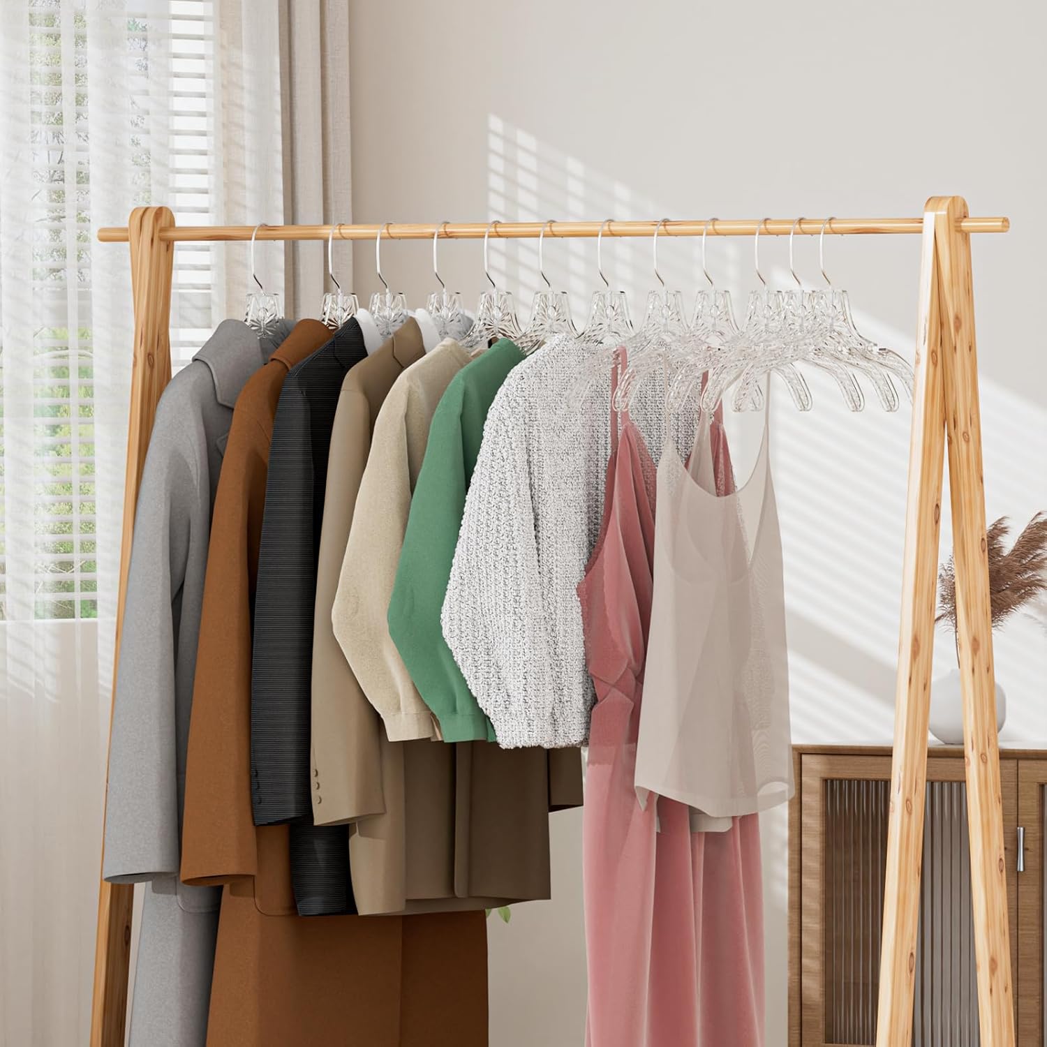 Clear Plastic Hangers 12 Pack, Durable Crystal Heavy Duty Clothes Hangers with Non-Slip Notches & 360° Swivel Hook, Space Saving, Ideal for Coats, Suits, Dresses, Shirts - Image 8