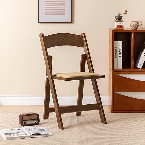 Miniatura 6 de Silla plegable de madera con cojín suave, simple y elegante, cómoda y duradera, adecuada para bodas, banquetes y eventos, madera de fruta clásica,