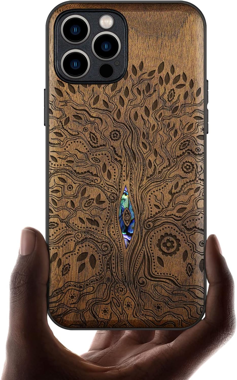 Carveit Designer Wooden Protective Case for iPhone 12 Pro Magnetic Cover [Wood Engraving & Shell Inlay] Wood Phone Case Compatible with 12 Pro MagSafe 6.1 Inch (Tree-Cherry)