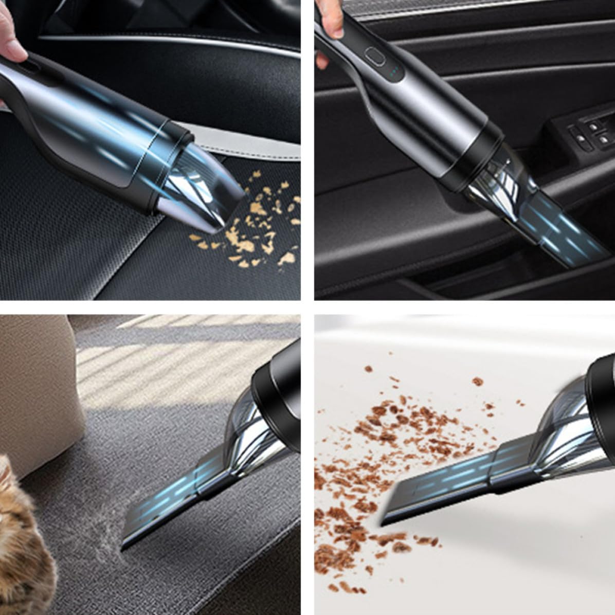 Aspirapolvere Portatile e Ricarica USB per Auto e Casa senza Fili Batteria 2000mah, Manico Ergonomico Aspirabriciole Potente Nero in Abs