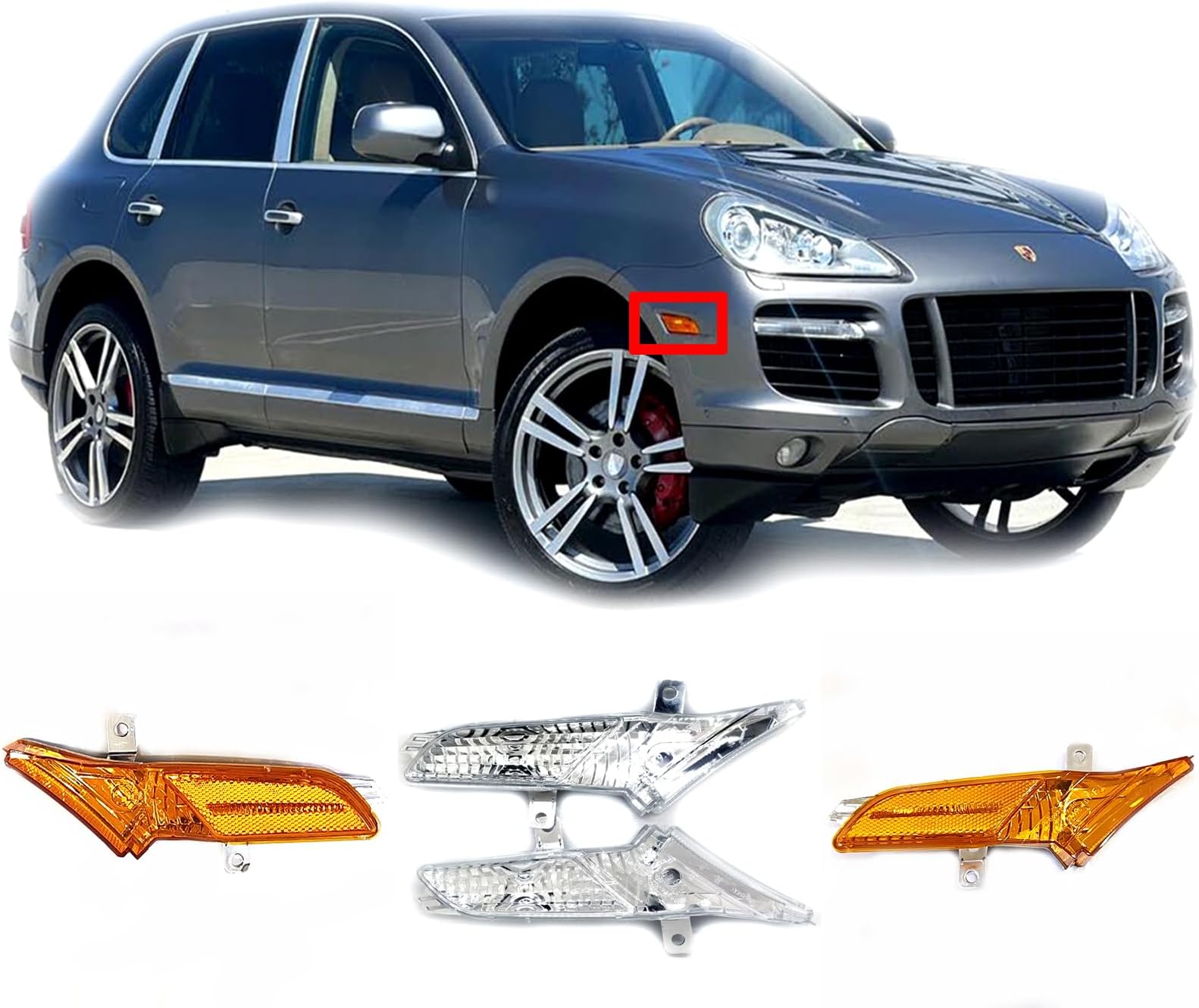 Side Marker Light Cover for 07-10 Porsche Cayenne 9PA1 955 957 Base Sport Turbo GTS S 2007 2008 2009 2010 Lamp Turn Signal LED Yellow