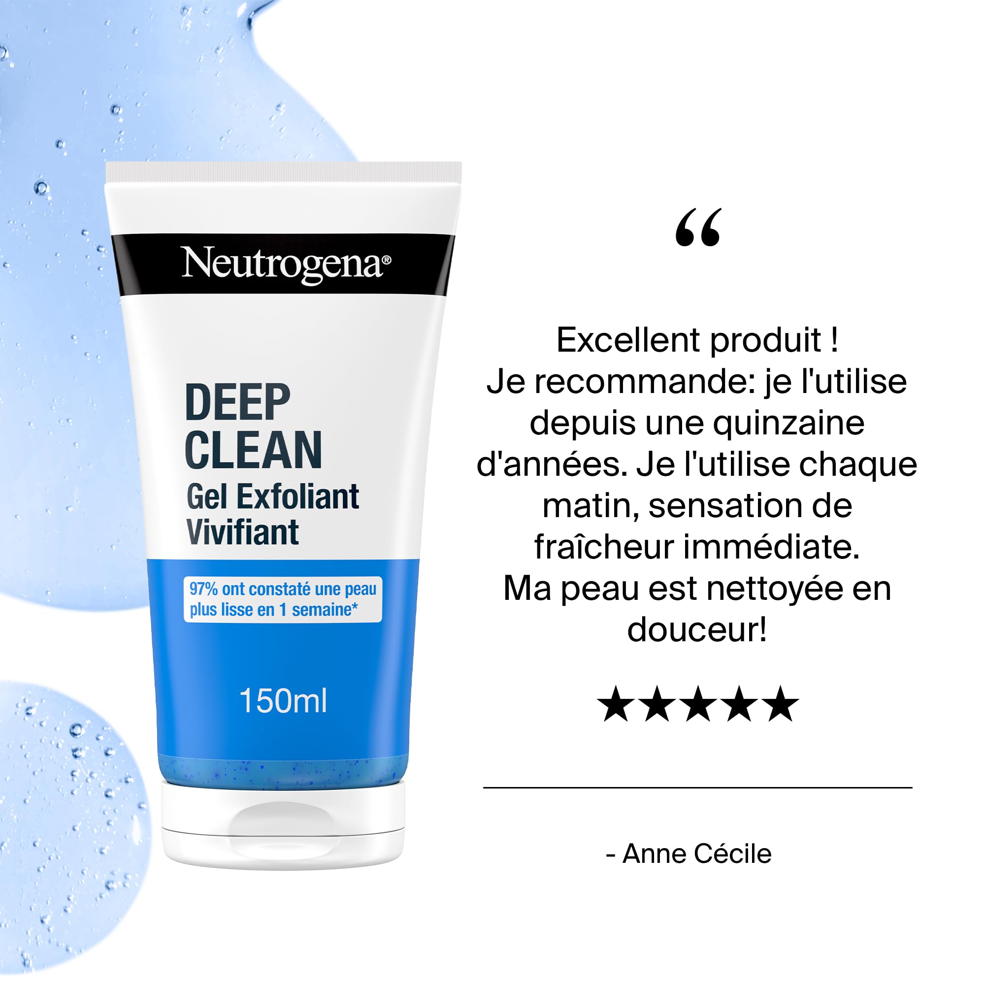 Neutrogena – Gel Exfoliant Vivifiant (tube de 150 ml) – Nettoyant visage pour une peau d'apparence saine – Soin visage pour une peau plus lisse après une semaine d'utilisation