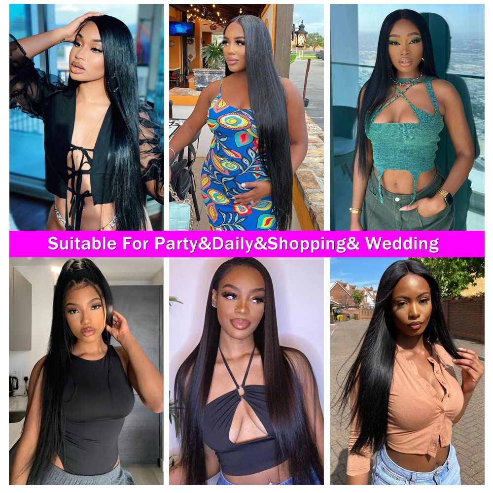 Straight Human Hair Wigs for Black Women 13X4 Straight Lace Front Wigs Human Hair Pre Plucked 180% Density Bleached Knots Brazilian HD Lace Front Human Hair Wigs Natural Color (24inch)