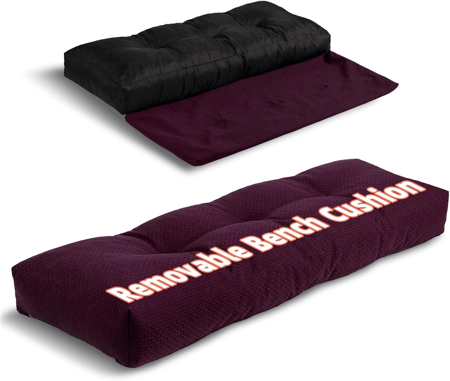 Bench Cushion 42 Inch - Sackcloth Fabric, High-Density Foam, Non-Slip Bottom, Soft Durable Indoor Tufted Long Seat Cushion for Window Garden Furniture (Purple, 42x16x4 Inch)