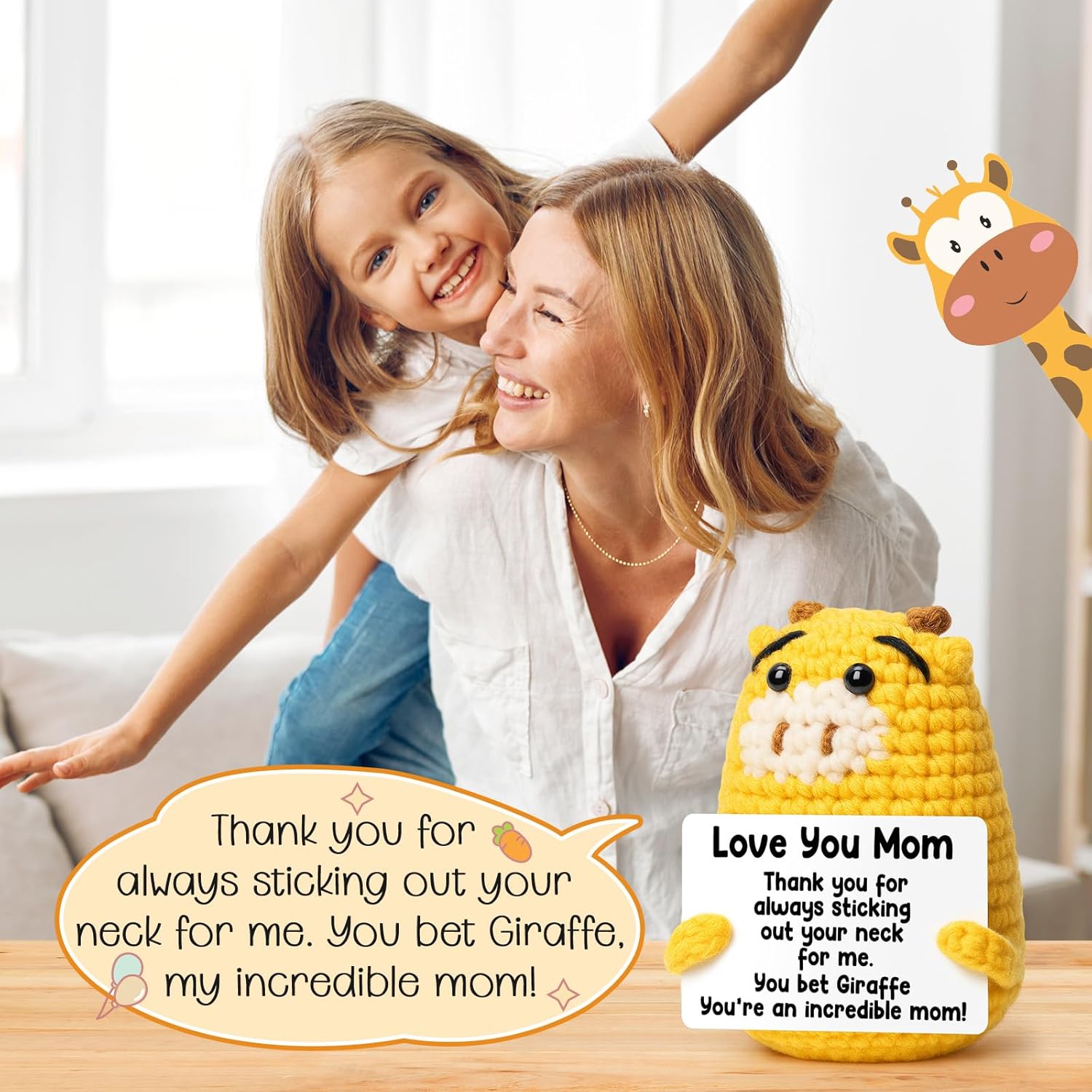 Mom Birthday Gifts from Daughter Son - Love You Mum, Handmade Crochet Giraffe Valentines Gift for Moms Mama Mommy Bonus Stepmom, Best Mom Ever Gifts for Birthday Emotional Giraffe Support Cute Decor - Image 4